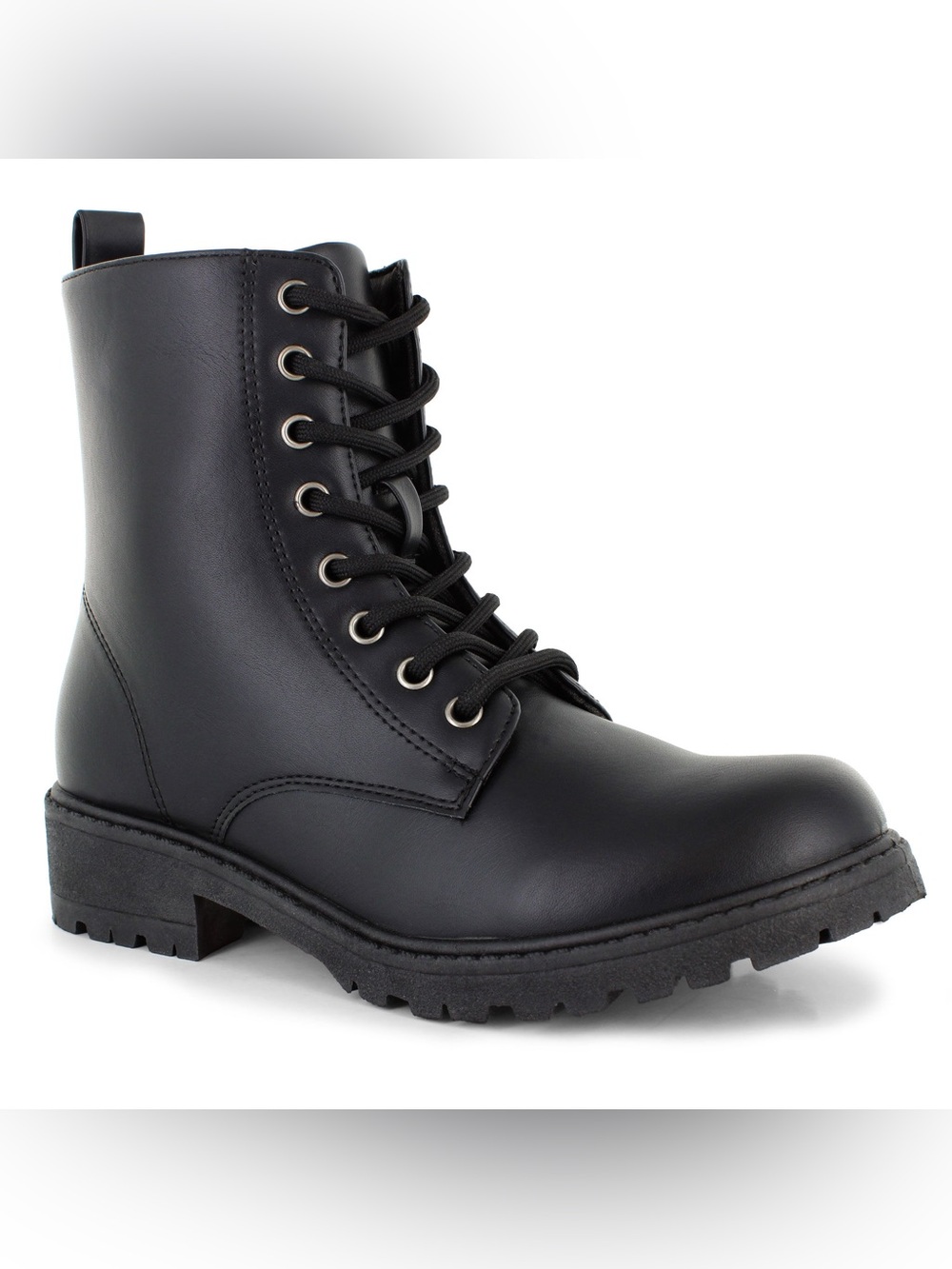 Mia Shoes Black Lace-Up Combat Boot with Lug Sole